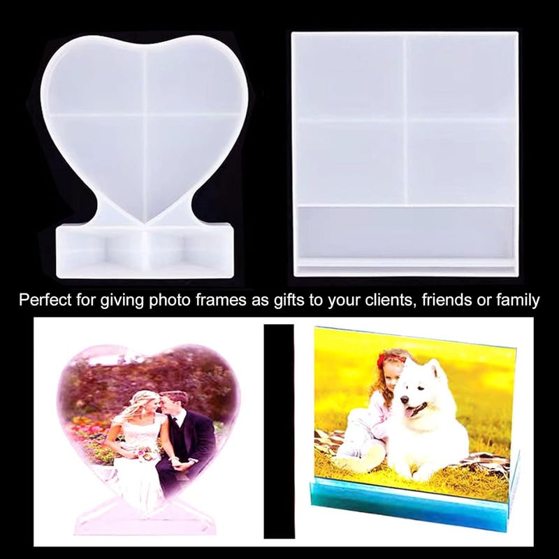 plplaaoo 2 Pack Photo Frame Resin Molds–Silicone Rectangle & Heart Shape Epoxy Casting Molds for DIY Crafts, Personalized Photo Frame Mold, Reusable Home Decor Resin Projects (4.1x5.2IN & 5.1x5.7IN) - Image 3